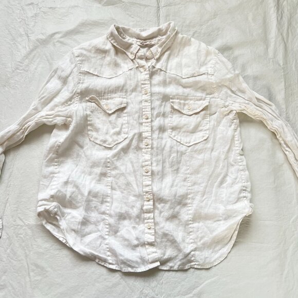 Splendid x Mary Lawless Lee long sleeve top Medium button front white 100% linen - Picture 2 of 5